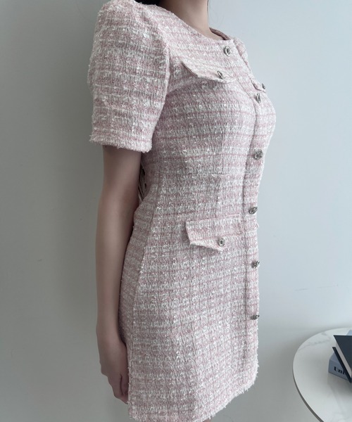 TITTY&CO.（ティティーアンドコー）の「クラシカルツイードワンピース（ワンピース・レディース・ブルー/アイボリー/ブラック/ピンク・FREE）」の8枚目の写真