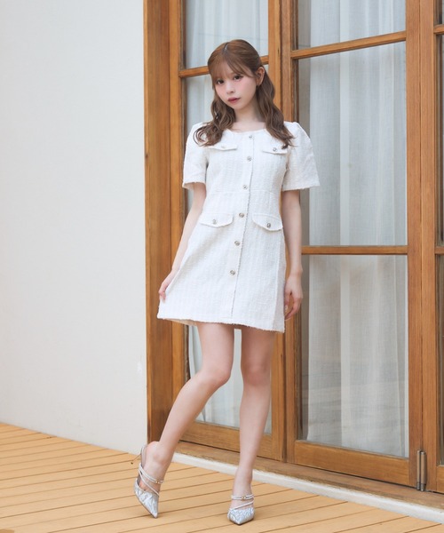 TITTY&CO.（ティティーアンドコー）の「クラシカルツイードワンピース（ワンピース・レディース・ブルー/アイボリー/ブラック/ピンク・FREE）」の14枚目の写真