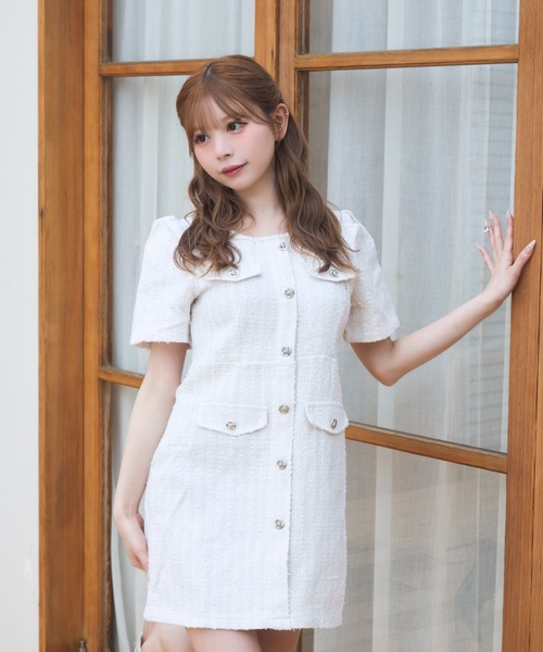【DINT】♡ツイード カラー ワンピース♡ チェーンチェックツイードワンピースドレス/チェック柄/ツイード