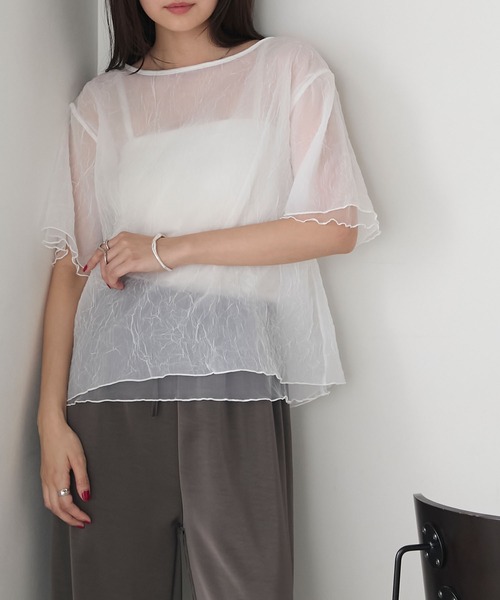 forksy.(フォルクシー)の「【forksy.】ワッシャーシアーメローTシャツ(Tシャツ/カットソー・レディース・ホワイト/ライトグレー/テラコッタ/ブラック・FREE)」の1枚目の写真