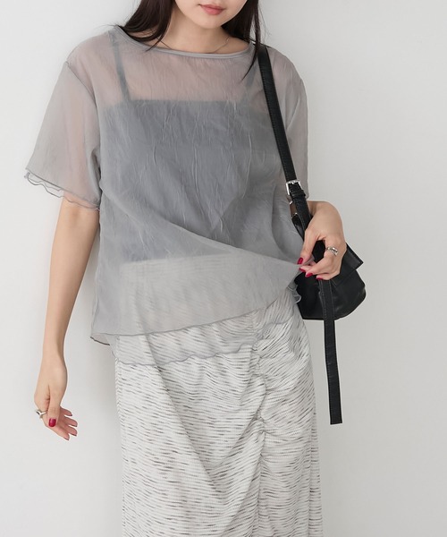 forksy.(フォルクシー)の「【forksy.】ワッシャーシアーメローTシャツ(Tシャツ/カットソー・レディース・ホワイト/ライトグレー/テラコッタ/ブラック・FREE)」の3枚目の写真