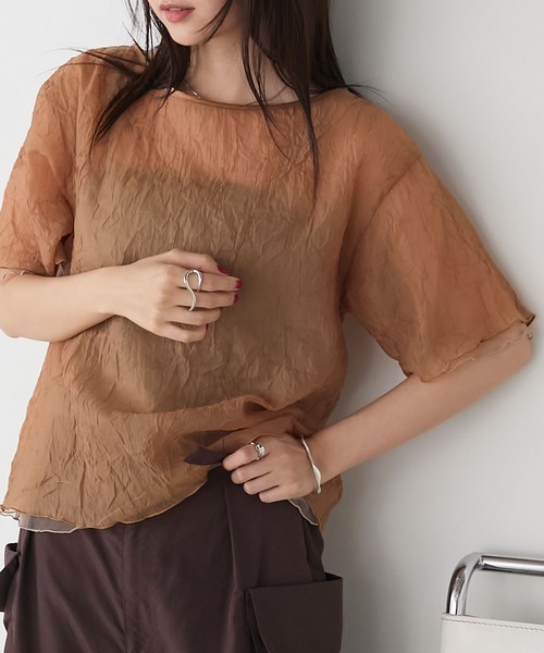 forksy.(フォルクシー)の「【forksy.】ワッシャーシアーメローTシャツ(Tシャツ/カットソー・レディース・ホワイト/ライトグレー/テラコッタ/ブラック・FREE)」の4枚目の写真