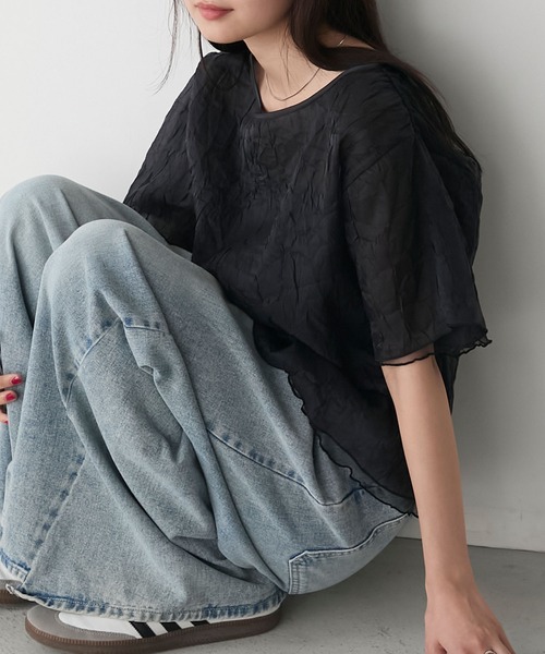 forksy.(フォルクシー)の「【forksy.】ワッシャーシアーメローTシャツ(Tシャツ/カットソー・レディース・ホワイト/ライトグレー/テラコッタ/ブラック・FREE)」の2枚目の写真