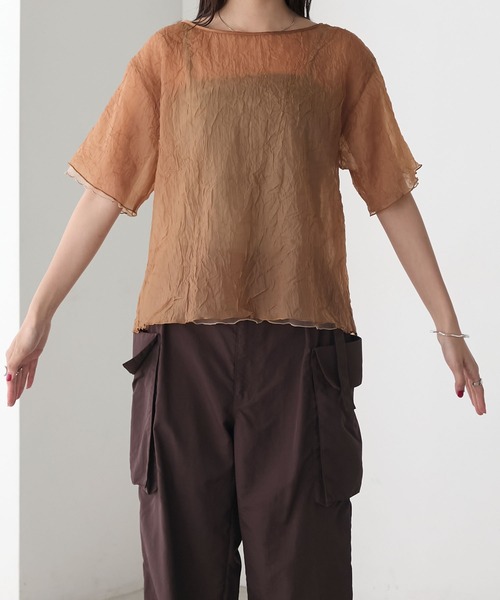 forksy.(フォルクシー)の「【forksy.】ワッシャーシアーメローTシャツ(Tシャツ/カットソー・レディース・ホワイト/ライトグレー/テラコッタ/ブラック・FREE)」の20枚目の写真