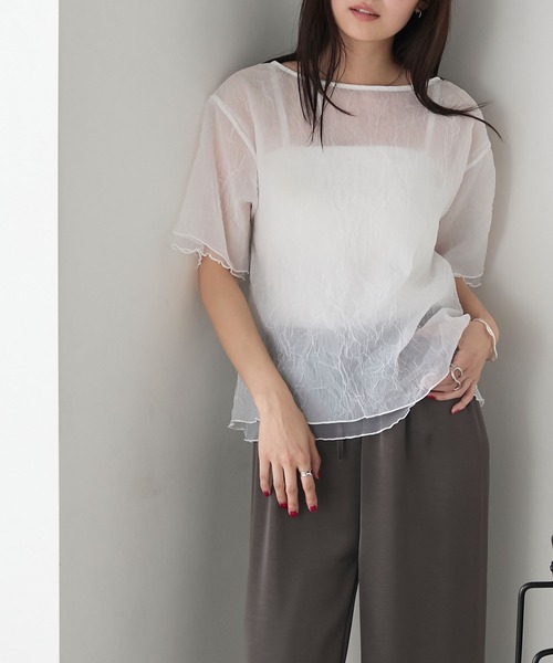 forksy.(フォルクシー)の「【forksy.】ワッシャーシアーメローTシャツ(Tシャツ/カットソー・レディース・ホワイト/ライトグレー/テラコッタ/ブラック・FREE)」の6枚目の写真