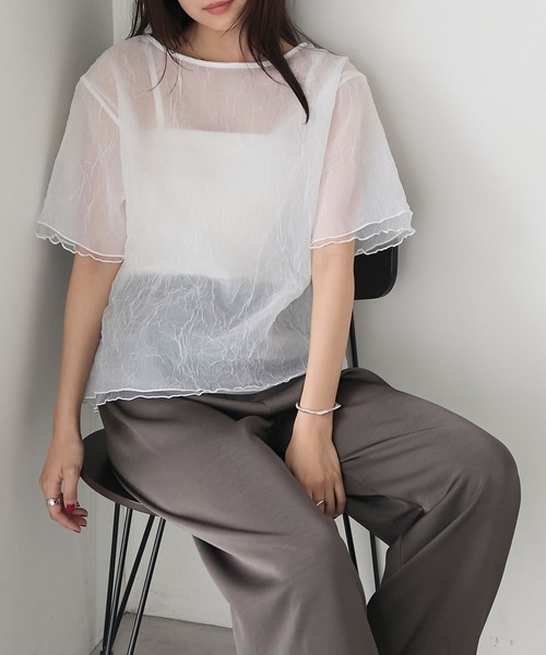 forksy.(フォルクシー)の「【forksy.】ワッシャーシアーメローTシャツ(Tシャツ/カットソー・レディース・ホワイト/ライトグレー/テラコッタ/ブラック・FREE)」の7枚目の写真
