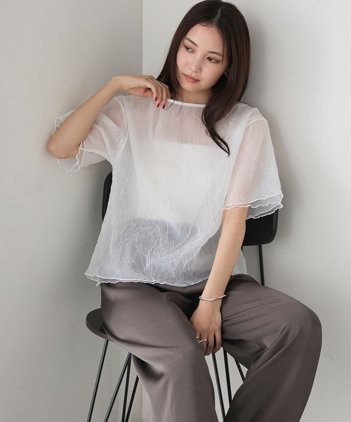 forksy.(フォルクシー)の「【forksy.】ワッシャーシアーメローTシャツ(Tシャツ/カットソー・レディース・ホワイト/ライトグレー/テラコッタ/ブラック・FREE)」の8枚目の写真