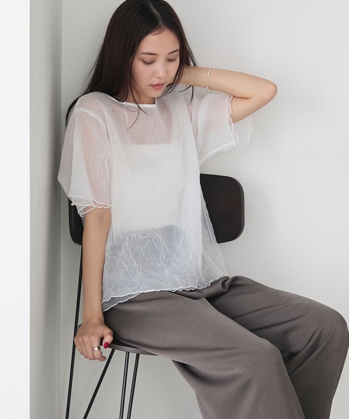 forksy.(フォルクシー)の「【forksy.】ワッシャーシアーメローTシャツ(Tシャツ/カットソー・レディース・ホワイト/ライトグレー/テラコッタ/ブラック・FREE)」の9枚目の写真