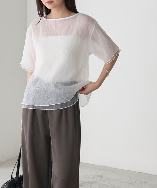 forksy.(フォルクシー)の「【forksy.】ワッシャーシアーメローTシャツ(Tシャツ/カットソー・レディース・ホワイト/ライトグレー/テラコッタ/ブラック・FREE)」の11枚目の写真