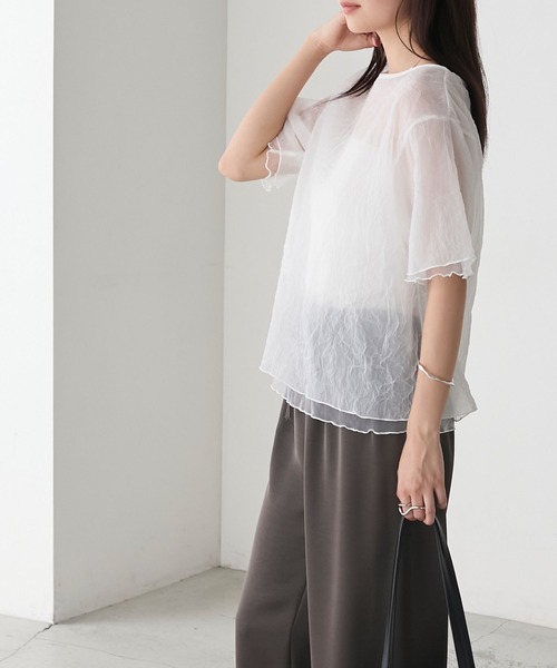 forksy.(フォルクシー)の「【forksy.】ワッシャーシアーメローTシャツ(Tシャツ/カットソー・レディース・ホワイト/ライトグレー/テラコッタ/ブラック・FREE)」の12枚目の写真
