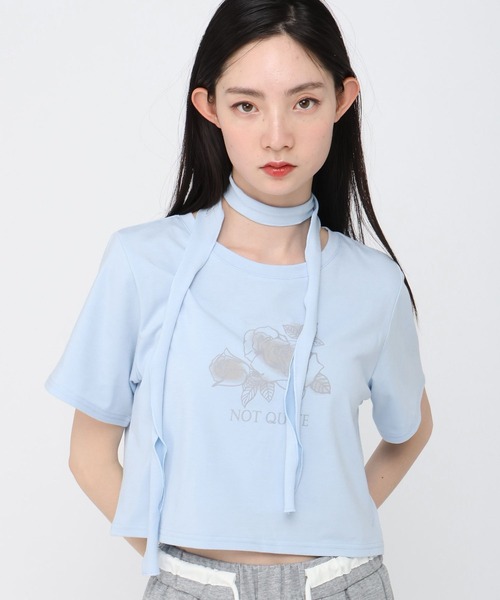 3.3 Field Trip （3.3フィールドトリップ）の「3.3 Field Trip／ローズプリント半袖（Tシャツ/カットソー・レディース・チャコール/ブルー/オフホワイト・FREE）」の3枚目の写真