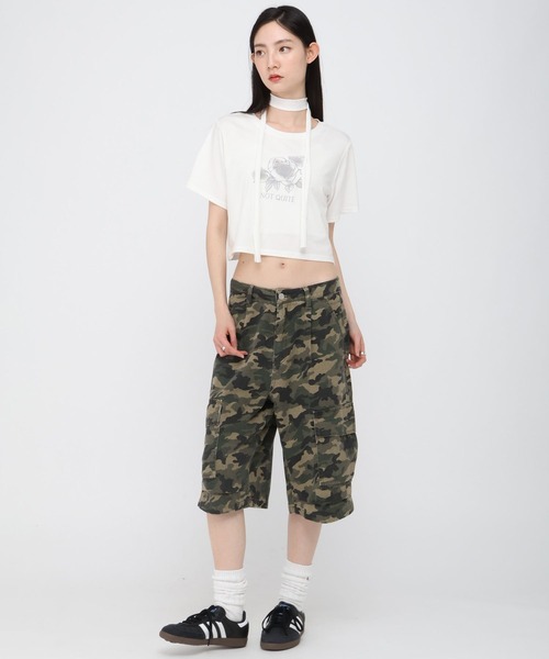 3.3 Field Trip （3.3フィールドトリップ）の「3.3 Field Trip／ローズプリント半袖（Tシャツ/カットソー・レディース・チャコール/ブルー/オフホワイト・FREE）」の12枚目の写真