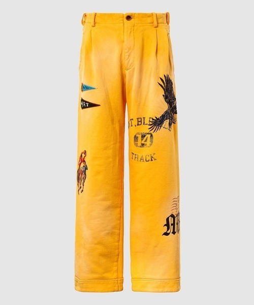 KHOKI(コッキ)の「【KHOKI】Vintage-effect sweatpants(スウェットパンツ・メンズ・イエロー/グリーン・2)」の2枚目の写真