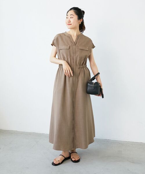 le.coeur blanc(ルクールブラン)の「《体型カバーが叶う◎》サップタンブラーウエストギャザーワンピース(ワンピース・レディース・ブラウン/グレイッシュベージュ・38)」の9枚目の写真