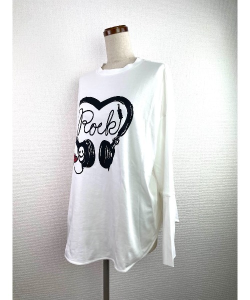 WORLD WIDE LOVE!(ワールドワイドラブ)の「デッドフォンスリーブスリットロンTEE(Tシャツ/カットソー・レディース・ライトベージュ/スミクロ/ホワイト・1)」の5枚目の写真