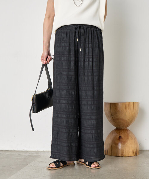 Jena espace merveilleux（ジェナ　エスパスメルヴェイユ）の「【セットアップ可能】シャーリングボーダーパンツ（その他パンツ・レディース・ベージュ/ブラック・FREE）」の7枚目の写真