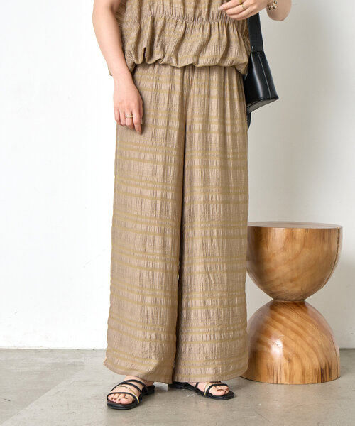 Jena espace merveilleux（ジェナ　エスパスメルヴェイユ）の「【セットアップ可能】シャーリングボーダーパンツ（その他パンツ・レディース・ベージュ/ブラック・FREE）」の15枚目の写真