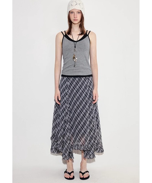 チェック柄 フリルロングスカート FX25B056【Fano Studios】【2025SS