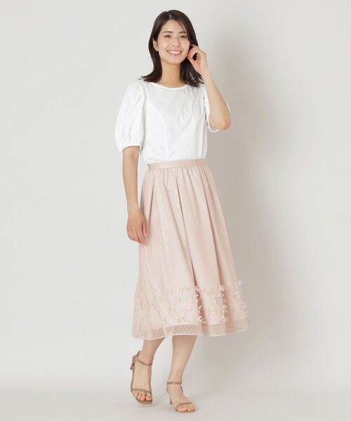 TO BE CHIC(トゥー ビー シック)の「リボンチュール ギャザースカート(スカート・レディース・ベージュ/ブラック・40/42)」の4枚目の写真