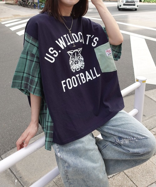 CORNERS(コーナーズ)の「チェック切り替えTシャツ(Tシャツ/カットソー・レディース・ブラウン/チャコールグレー/ネイビー/グリーン・FREE)」の4枚目の写真