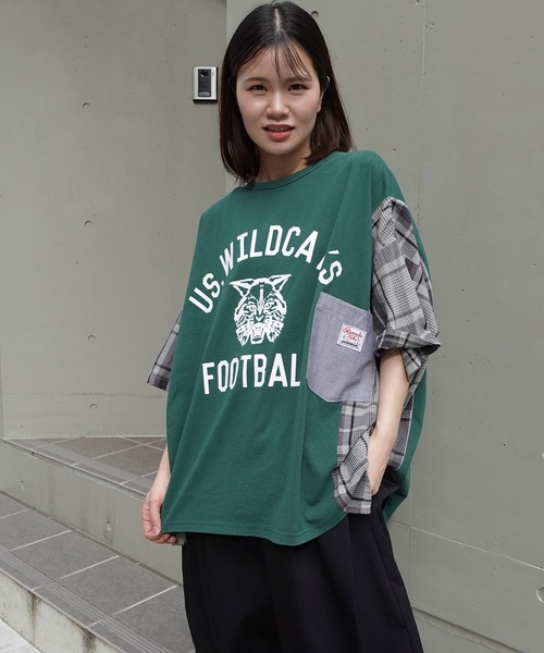 CORNERS(コーナーズ)の「チェック切り替えTシャツ(Tシャツ/カットソー・レディース・ブラウン/チャコールグレー/ネイビー/グリーン・FREE)」の3枚目の写真