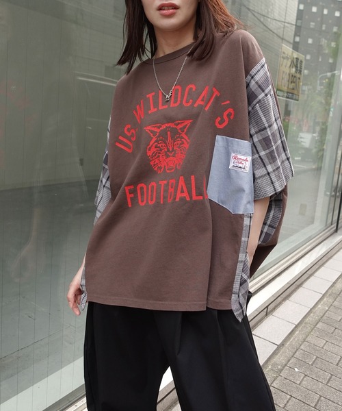 CORNERS(コーナーズ)の「チェック切り替えTシャツ(Tシャツ/カットソー・レディース・ブラウン/チャコールグレー/ネイビー/グリーン・FREE)」の8枚目の写真