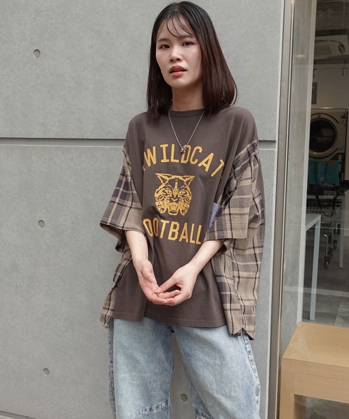 CORNERS(コーナーズ)の「チェック切り替えTシャツ(Tシャツ/カットソー・レディース・ブラウン/チャコールグレー/ネイビー/グリーン・FREE)」の9枚目の写真