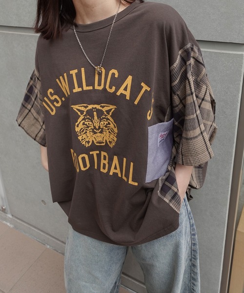 CORNERS(コーナーズ)の「チェック切り替えTシャツ(Tシャツ/カットソー・レディース・ブラウン/チャコールグレー/ネイビー/グリーン・FREE)」の10枚目の写真