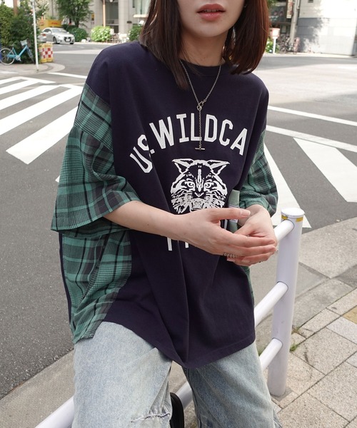 CORNERS(コーナーズ)の「チェック切り替えTシャツ(Tシャツ/カットソー・レディース・ブラウン/チャコールグレー/ネイビー/グリーン・FREE)」の11枚目の写真