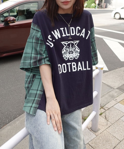 CORNERS(コーナーズ)の「チェック切り替えTシャツ(Tシャツ/カットソー・レディース・ブラウン/チャコールグレー/ネイビー/グリーン・FREE)」の12枚目の写真