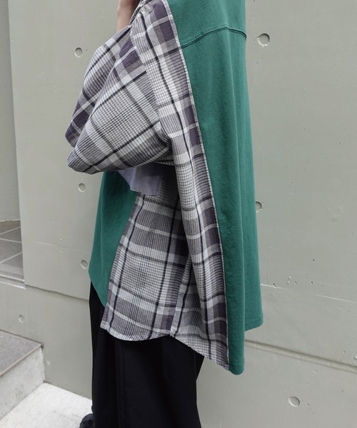 CORNERS(コーナーズ)の「チェック切り替えTシャツ(Tシャツ/カットソー・レディース・ブラウン/チャコールグレー/ネイビー/グリーン・FREE)」の13枚目の写真