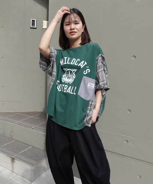 CORNERS(コーナーズ)の「チェック切り替えTシャツ(Tシャツ/カットソー・レディース・ブラウン/チャコールグレー/ネイビー/グリーン・FREE)」の16枚目の写真