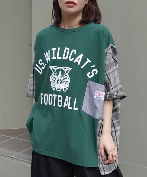 CORNERS(コーナーズ)の「チェック切り替えTシャツ(Tシャツ/カットソー・レディース・ブラウン/チャコールグレー/ネイビー/グリーン・FREE)」の17枚目の写真