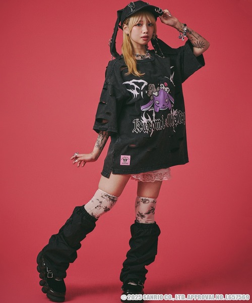 GALFY（ガルフィー）の「【GALFY/ガルフィー】×【KUROMI/クロミ】イルガルフィーボロボロ半袖TEE（Tシャツ/カットソー・メンズ・ブラック系1/パープル系/オフホワイト/ブラック・XL/L）」の19枚目の写真