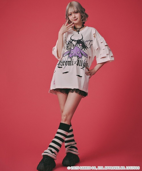 GALFY（ガルフィー）の「【GALFY/ガルフィー】×【KUROMI/クロミ】イルガルフィーボロボロ半袖TEE（Tシャツ/カットソー・メンズ・ブラック系1/パープル系/オフホワイト/ブラック・XL/L）」の17枚目の写真