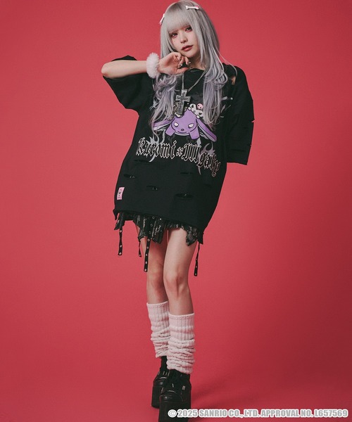 GALFY（ガルフィー）の「【GALFY/ガルフィー】×【KUROMI/クロミ】イルガルフィーボロボロ半袖TEE（Tシャツ/カットソー・メンズ・ブラック系1/パープル系/オフホワイト/ブラック・XL/L）」の18枚目の写真