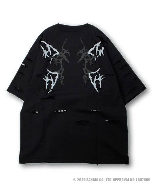 tシャツ 「GALFY×KUROMI」イルガルフィーボロボロ半袖TEE レディース メンズ クロミ×GALFY(ガルフィー) イルガルフィーボロボロ半袖TEE - Ink