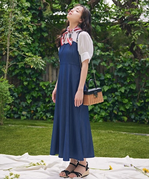 M.U.L リメイクデニムワンピース ヴィンテージ 1点物 エムユーエル セール】バックリボン異素材ドッキングマーメイドデニム