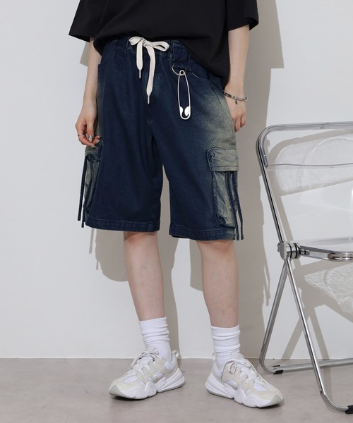 11.5ozデニム グラデーションブリーチカーゴショートパンツ