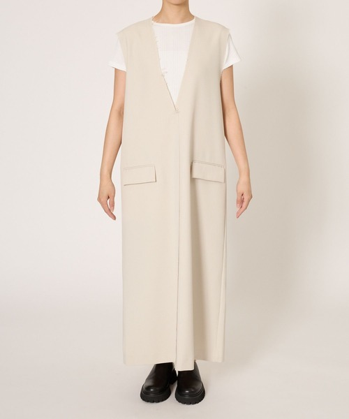 BABYLONE(バビロン)の「ツイルVネックワンピース(ワンピース・レディース・グレイッシュベージュ/チャコール・フリー)」の15枚目の写真