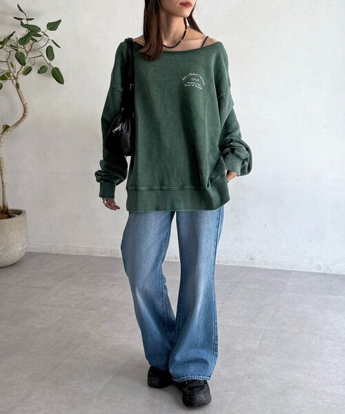 CPCM（シーピーシーエム）の「【ASUKA監修】パウダー加工ワンショルスウェット（スウェット・レディース・チャコールグレー/ネイビー/レッド/グリーン・FREE）」の7枚目の写真