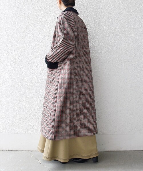 ※最終値下げ【新品未使用】SHIPS ロングコート SHIPS any: キルティング チェック ステンカラー Aライン ロング