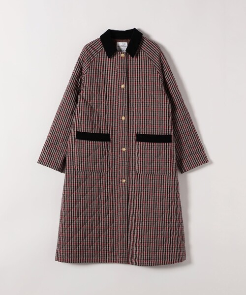 SHIPS any: キルティング チェック ステンカラー Aライン ロング