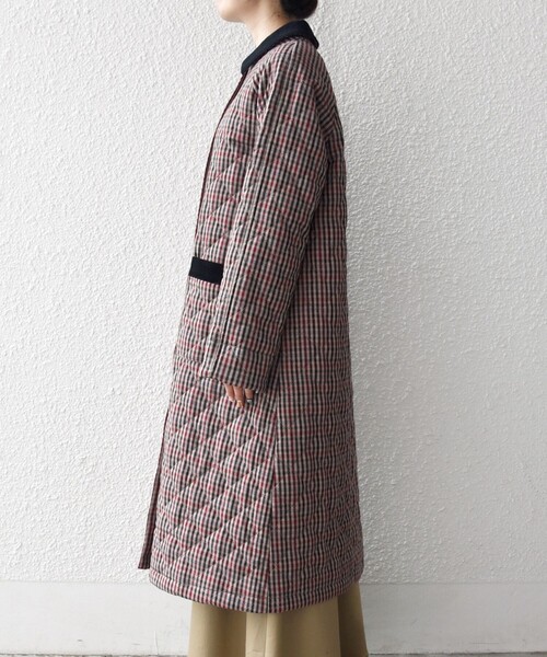 SHIPS any: キルティング チェック ステンカラー Aライン ロング