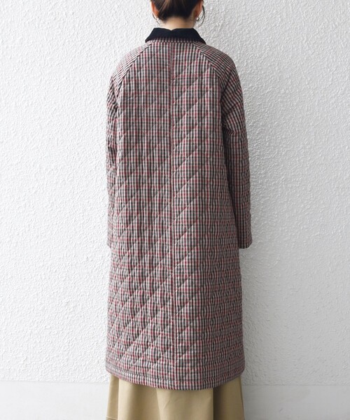 SHIPS キルティングチェスターコート SHIPS any: キルティング チェック ステンカラー Aライン ロング