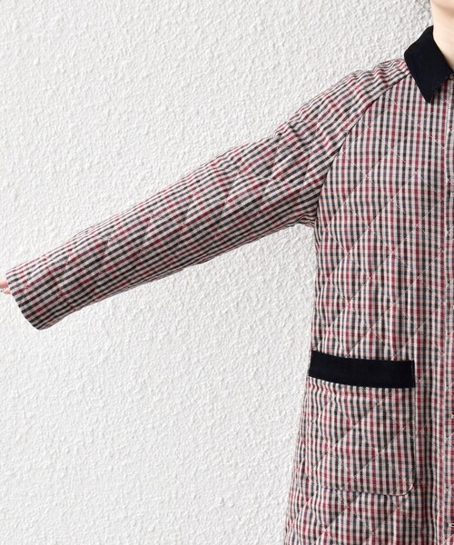 セール】SHIPS any: キルティング チェック ステンカラー Aライン