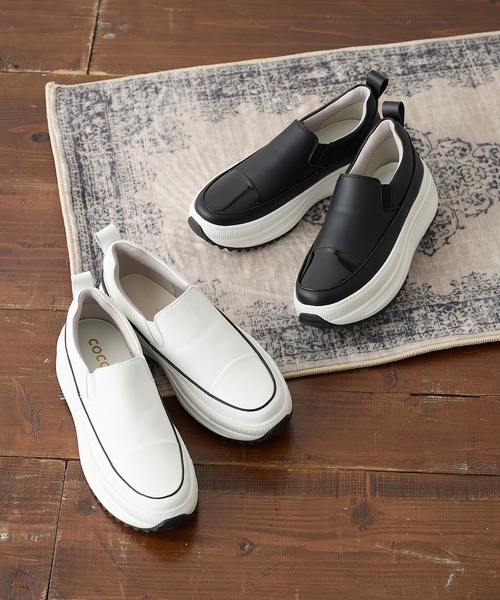 coca(ANDEX shoes product)(コカ)の「軽量 厚底 ボリュームソールスリッポンスニーカー(スニーカー・レディース・ブラック/ホワイト・SMALL/MEDIUM/LARGE)」の7枚目の写真