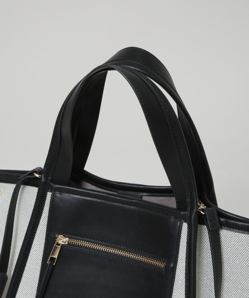 NANO universe（ナノユニバース）の「キャンバス×フェイクレザーポケットバッグ（トートバッグ・レディース・ブラック/ブラウン・FREE）」の12枚目の写真