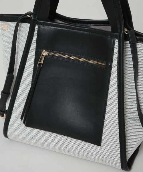 NANO universe（ナノユニバース）の「キャンバス×フェイクレザーポケットバッグ（トートバッグ・レディース・ブラック/ブラウン・FREE）」の13枚目の写真