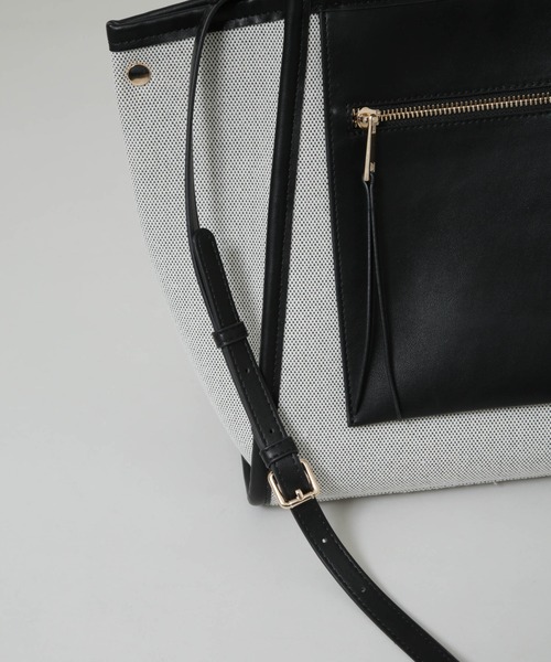 NANO universe（ナノユニバース）の「キャンバス×フェイクレザーポケットバッグ（トートバッグ・レディース・ブラック/ブラウン・FREE）」の16枚目の写真